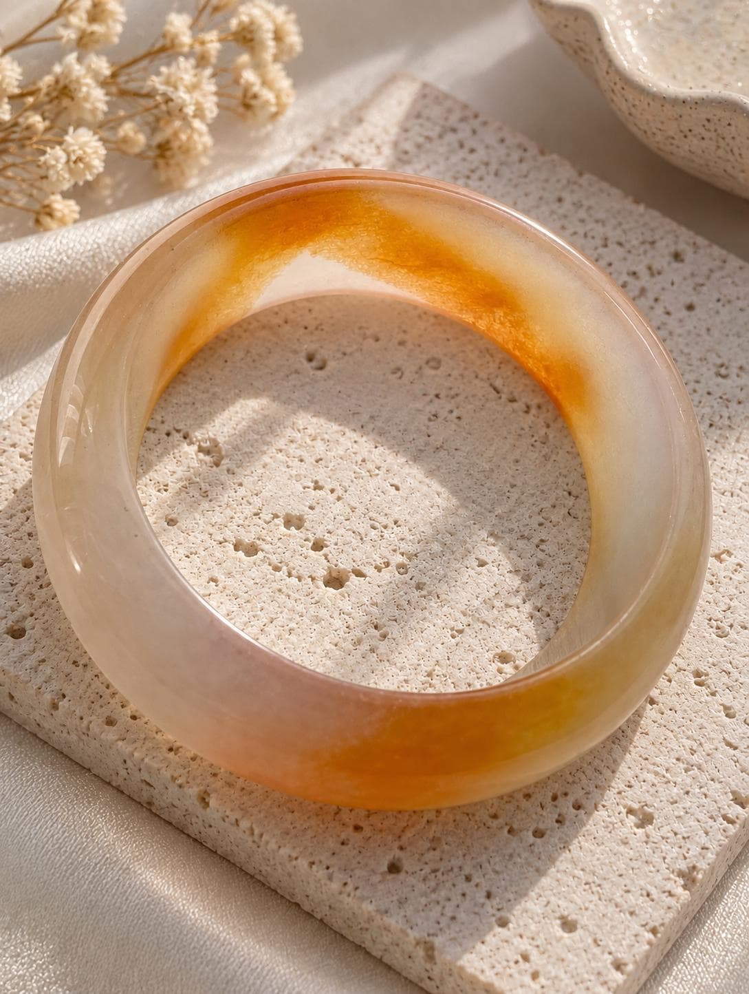 Golden Silk Jade (Jinsiyu) Bangle, 57 mm — product image 2