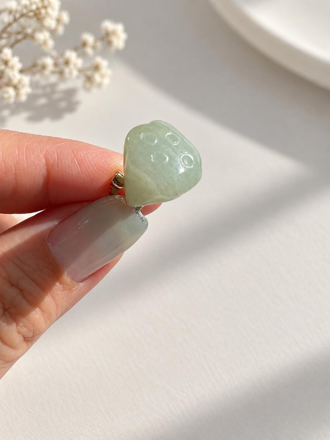 Jadeite Lotus Pod Pendant in 18K Gold