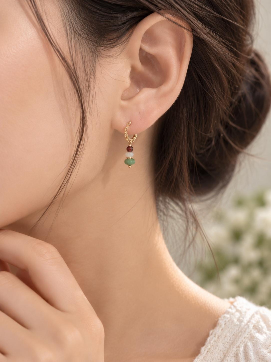 Jadeite & Garnet Drop Earrings