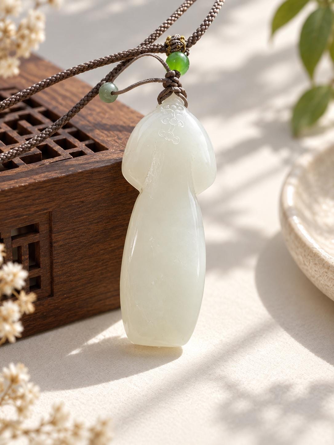 White Nephrite Qipao Pendant