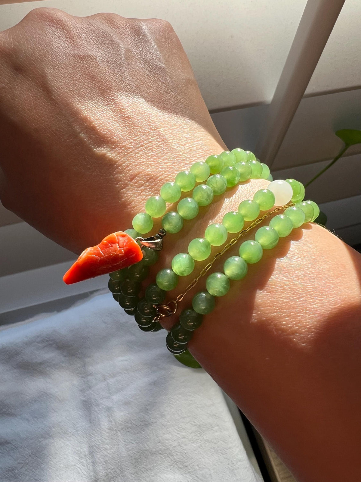 Convertible Jade & Red Coral Necklace