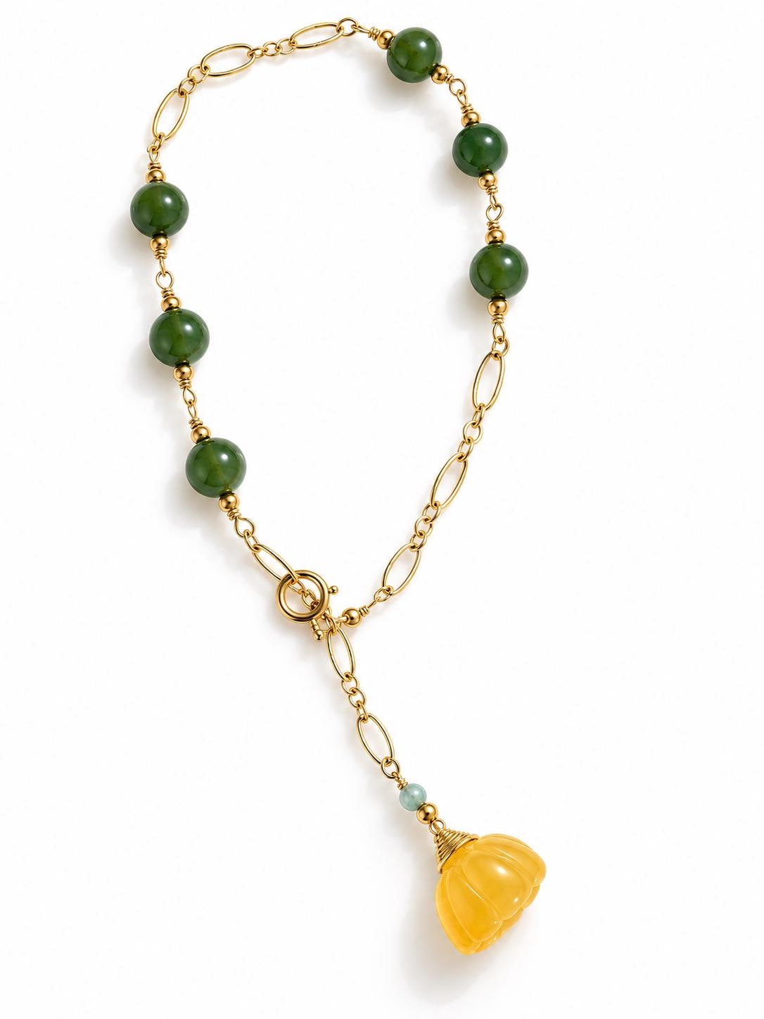Nephrite & Amber Lotus Pod Bracelet — product image 1