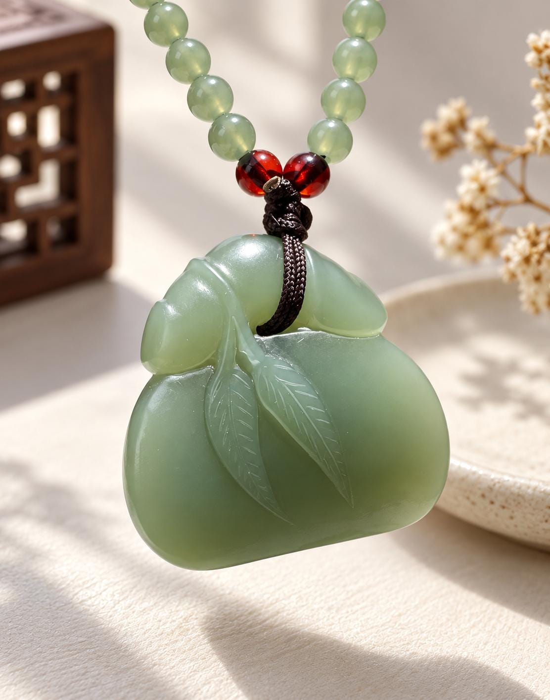 Nephrite Bamboo Necklace with Amber