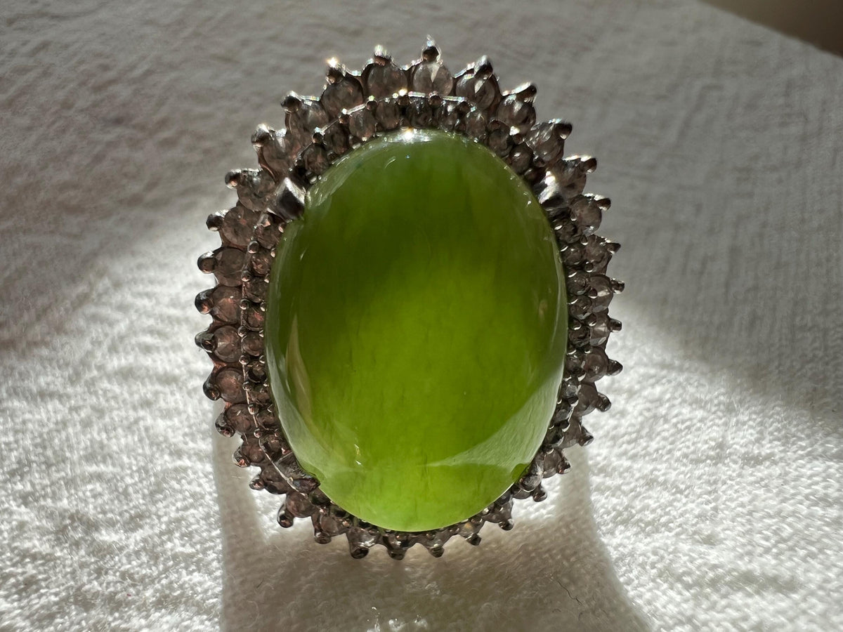 Oval Green Nephrite Sterling Silver Ring