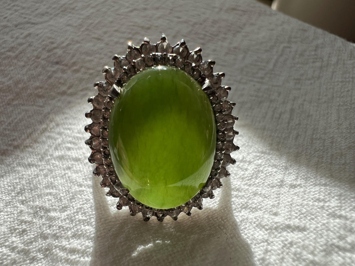 Oval Green Nephrite Sterling Silver Ring