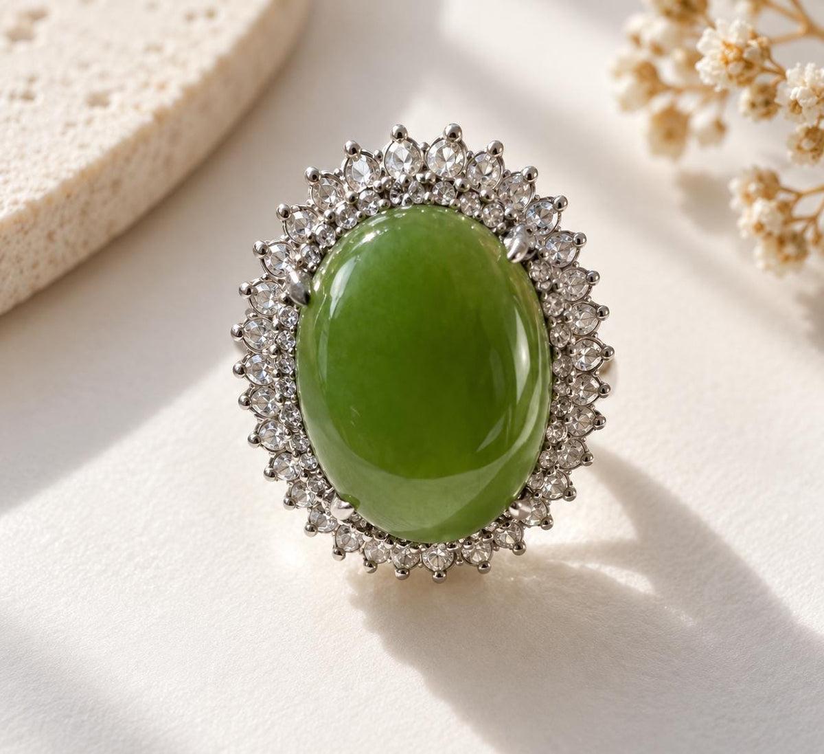 Oval Green Nephrite Sterling Silver Ring