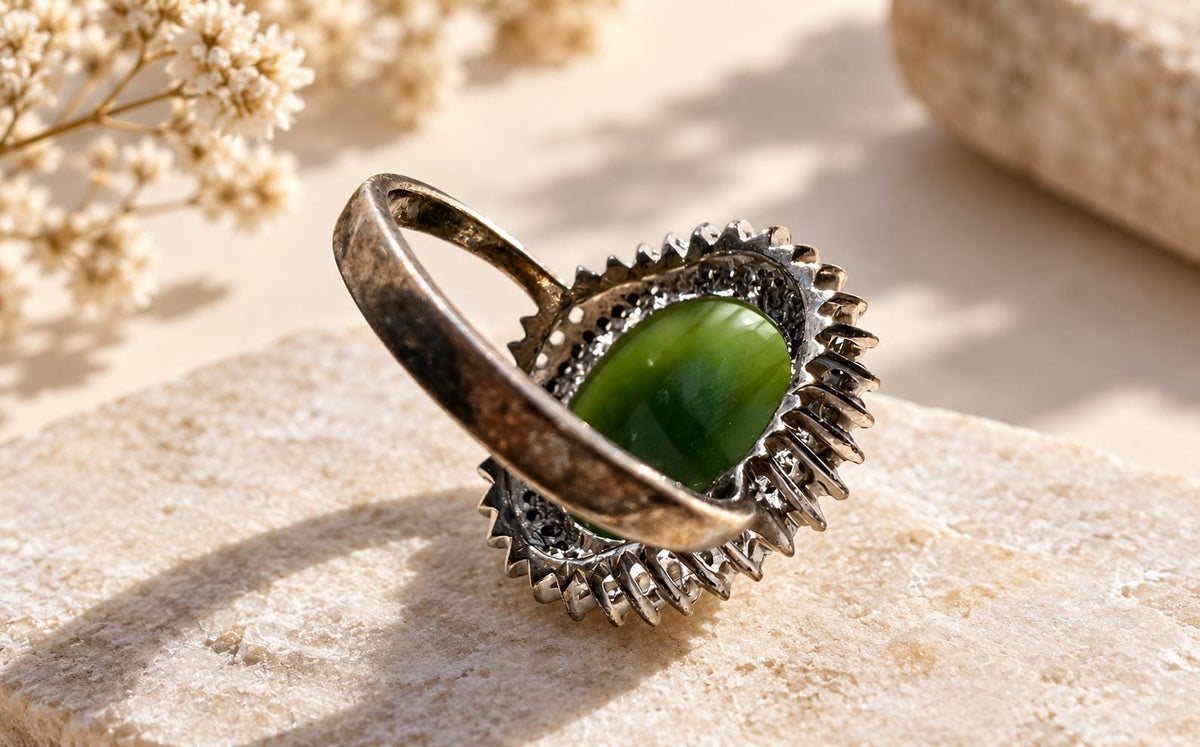 Oval Green Nephrite Sterling Silver Ring