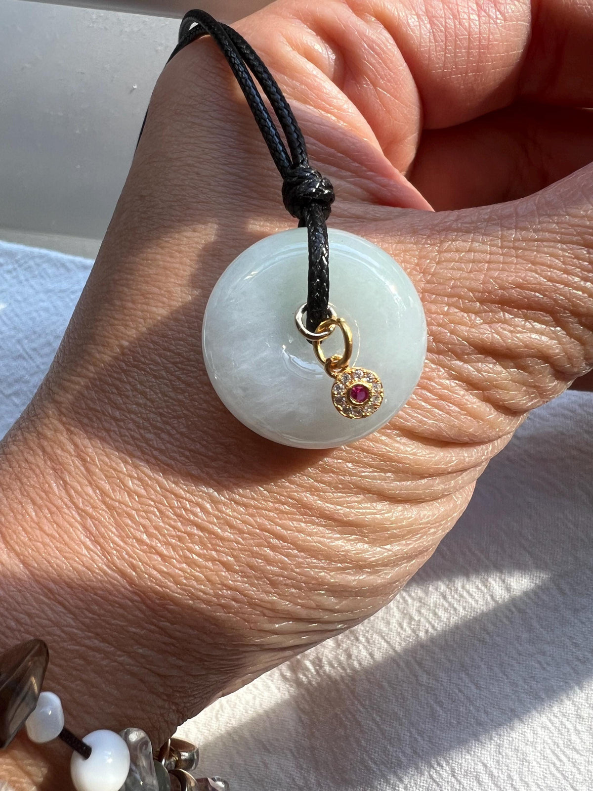Jadeite Peace Donut Necklace with Ruby