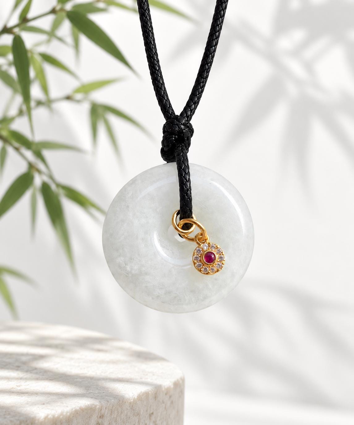 Jadeite Peace Donut Necklace with Ruby