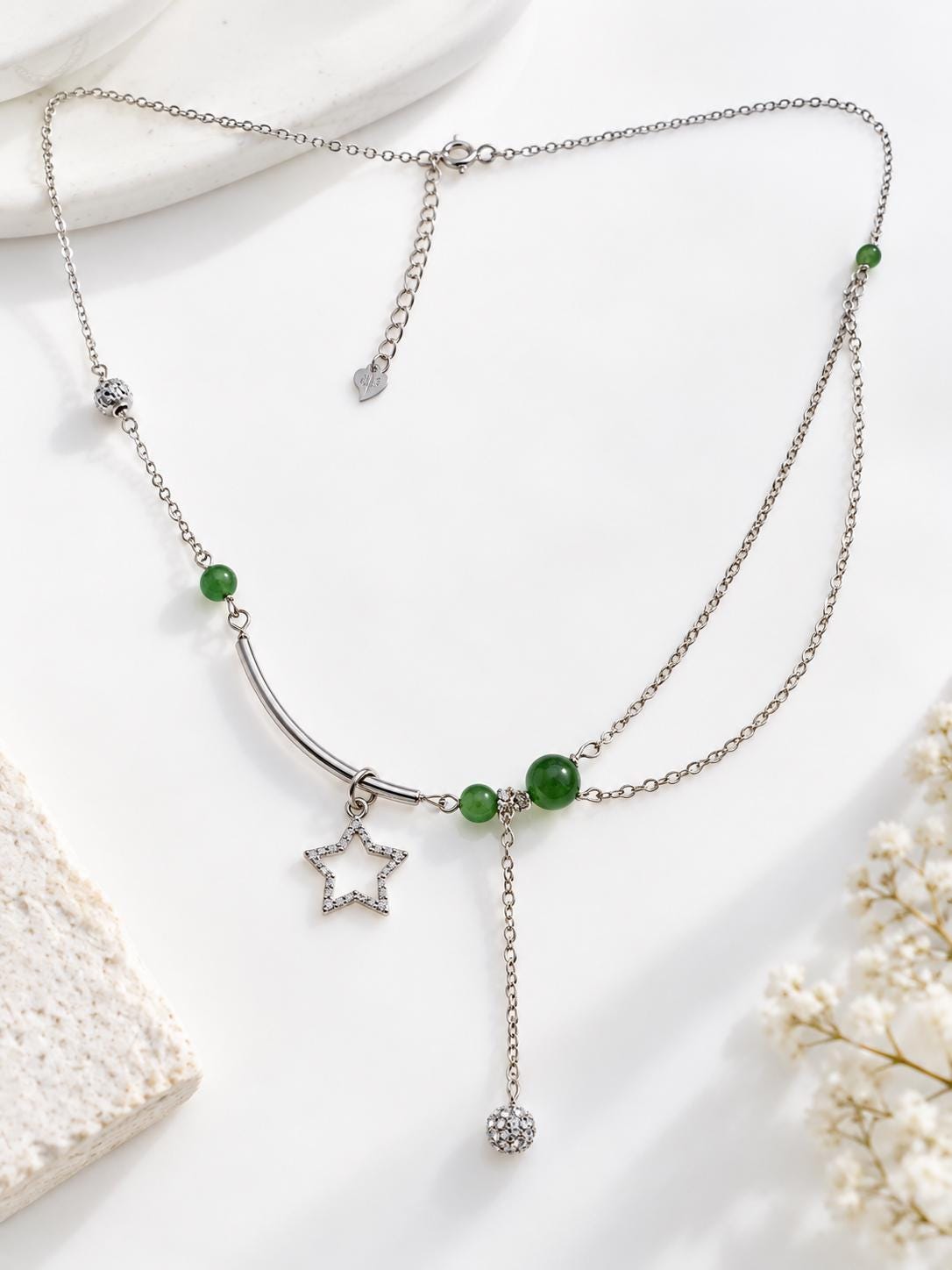Green Nephrite Lotus or Star Necklace
