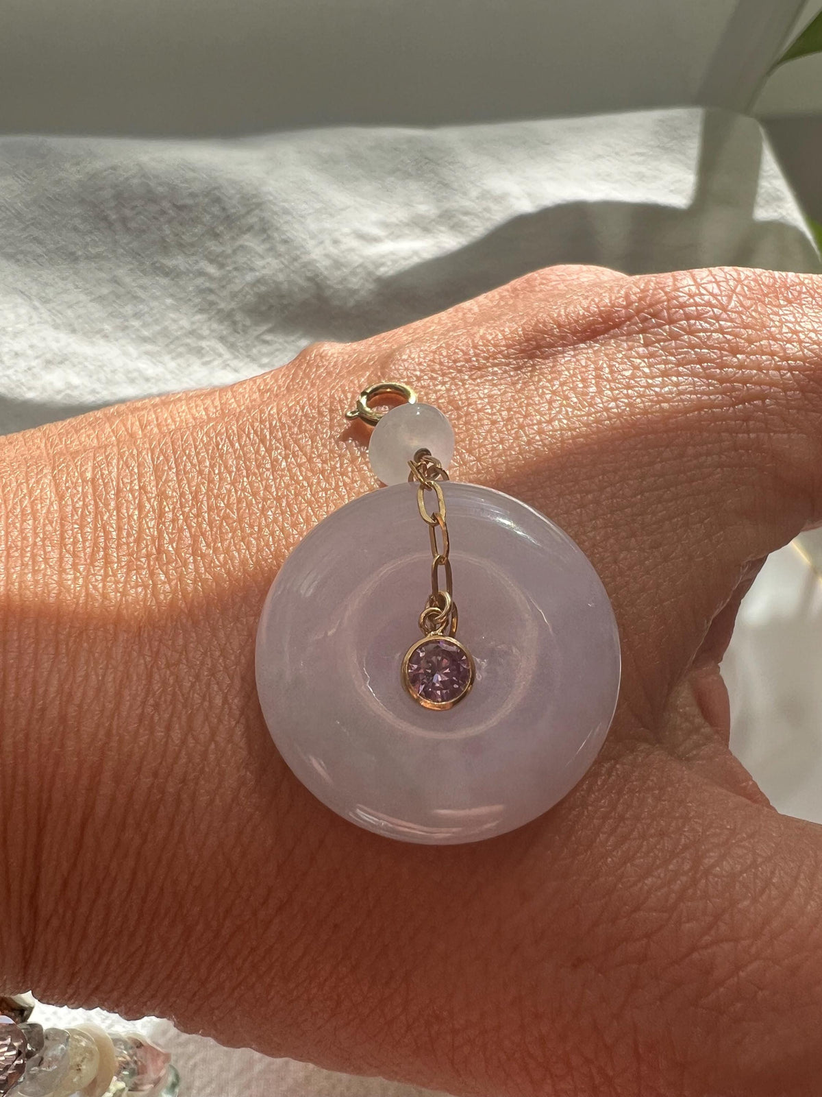 Lavender Jadeite Donut & Gemstone Pendant