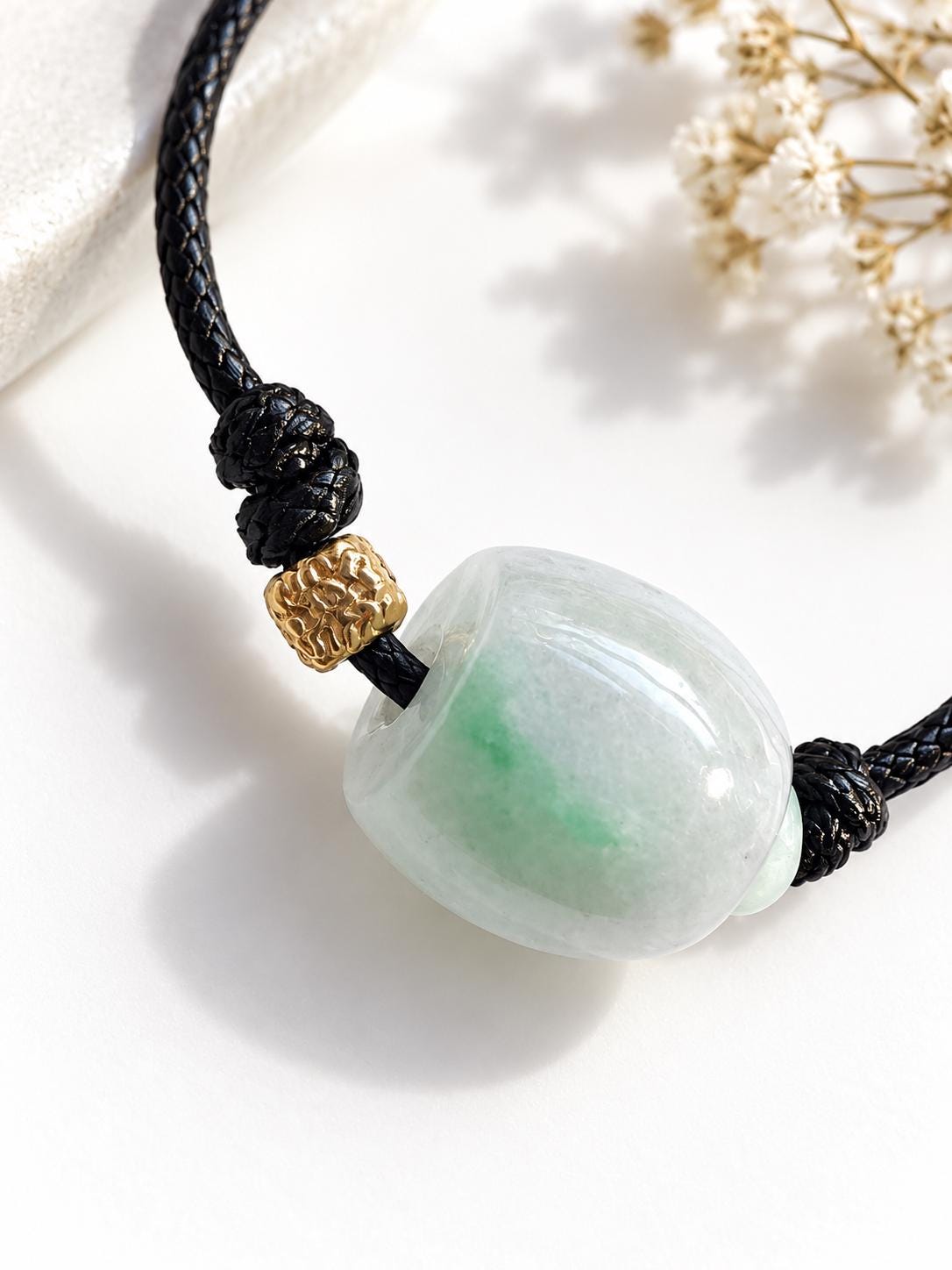 Green Jadeite Barrel Cord Necklace
