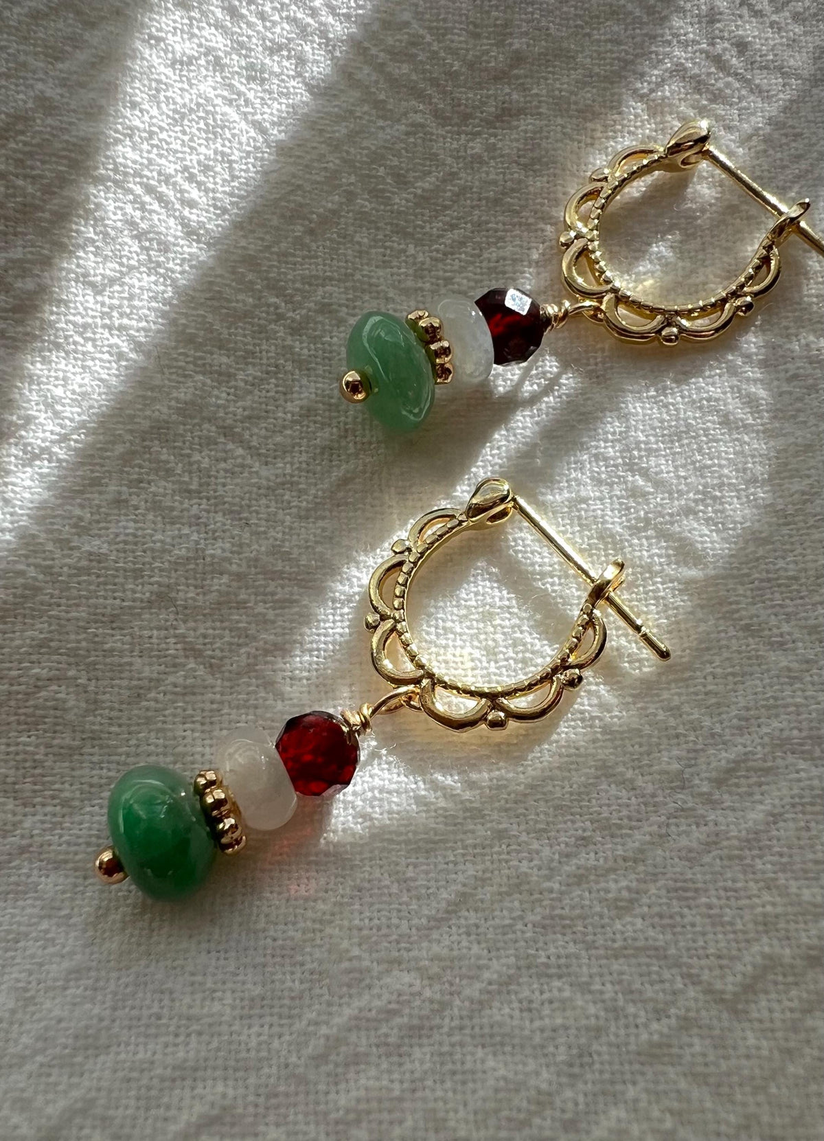 Jadeite & Garnet Drop Earrings