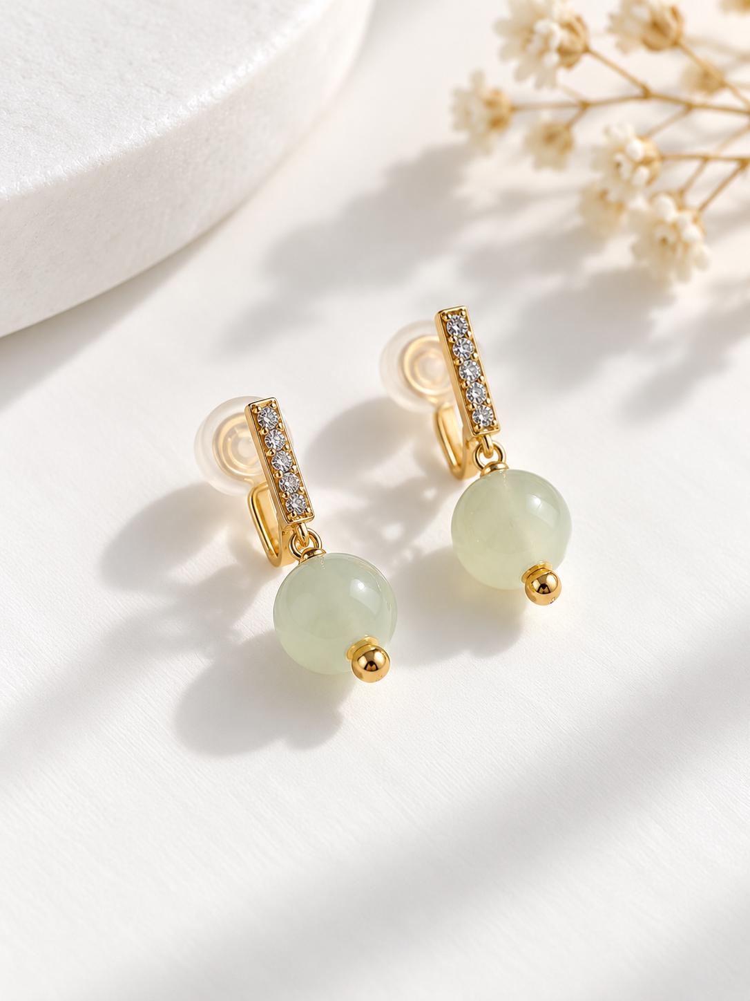 Pale Nephrite & Pearl Clip-On Earrings