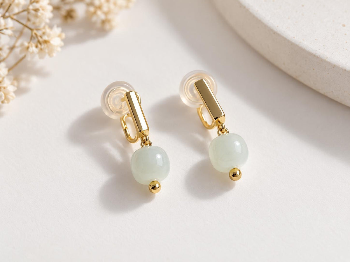 Nephrite & Pearl Clip-On Drop Earrings