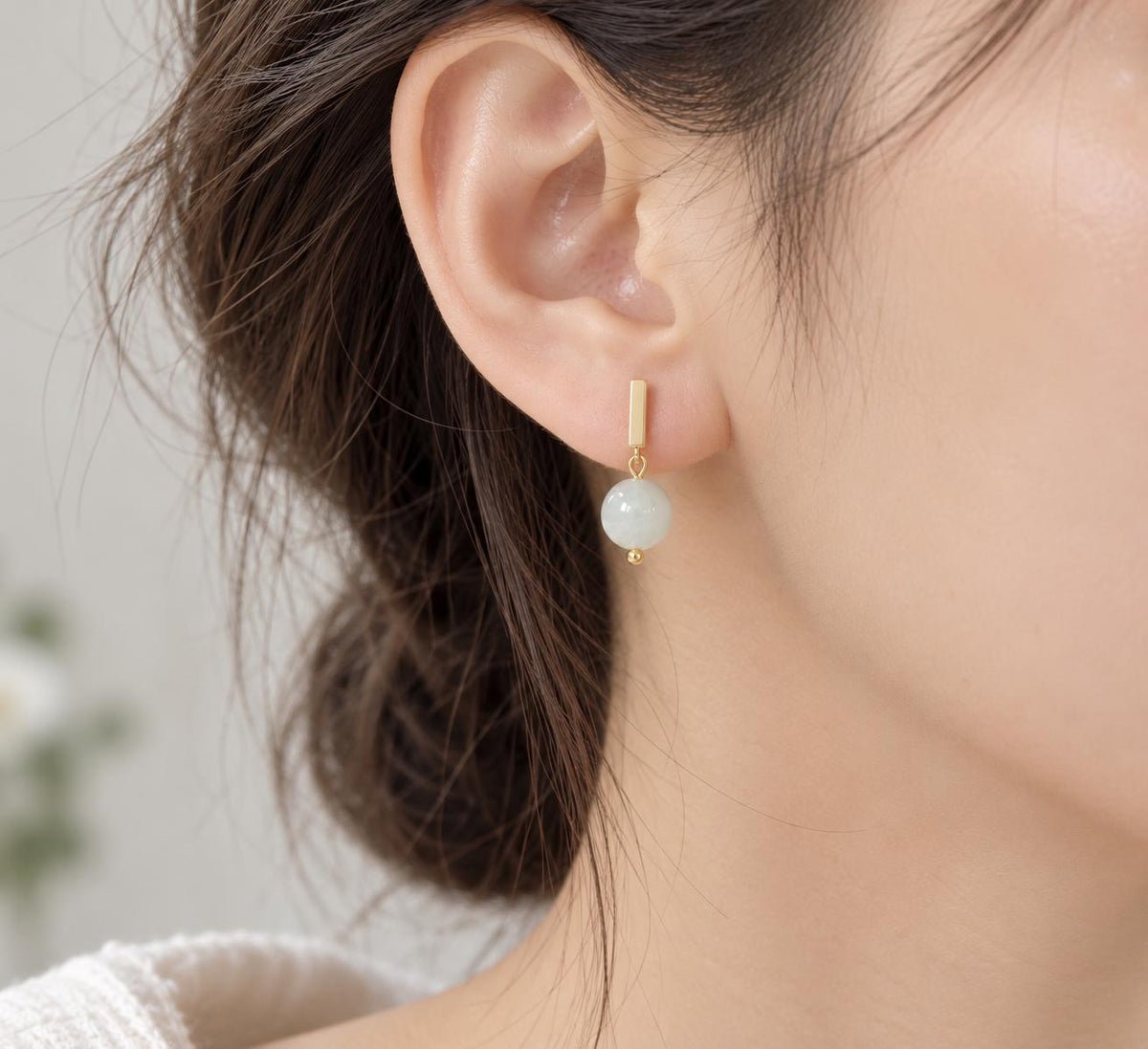 Nephrite & Pearl Clip-On Drop Earrings