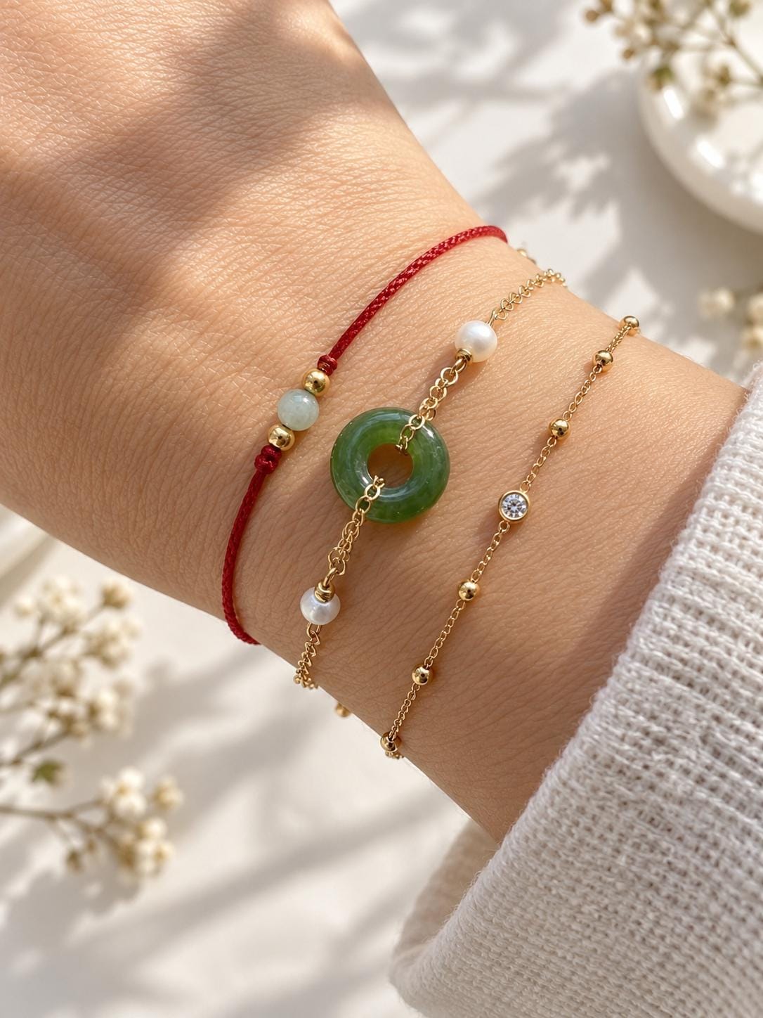 Nephrite & Freshwater Pearl Bracelet