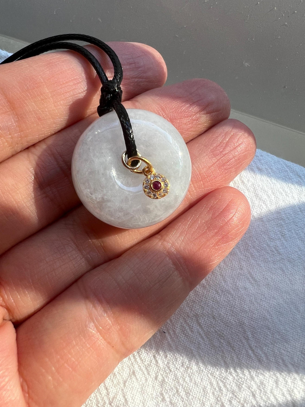 Jadeite Peace Donut Necklace with Ruby