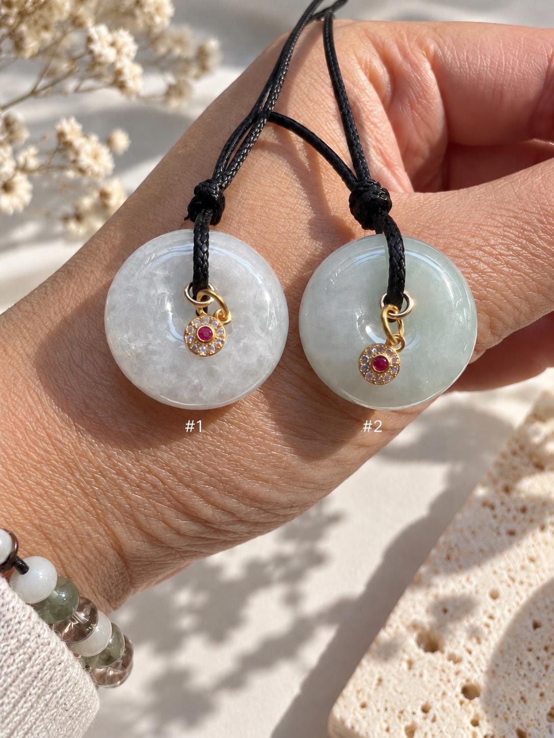 Jadeite Peace Donut Necklace with Ruby