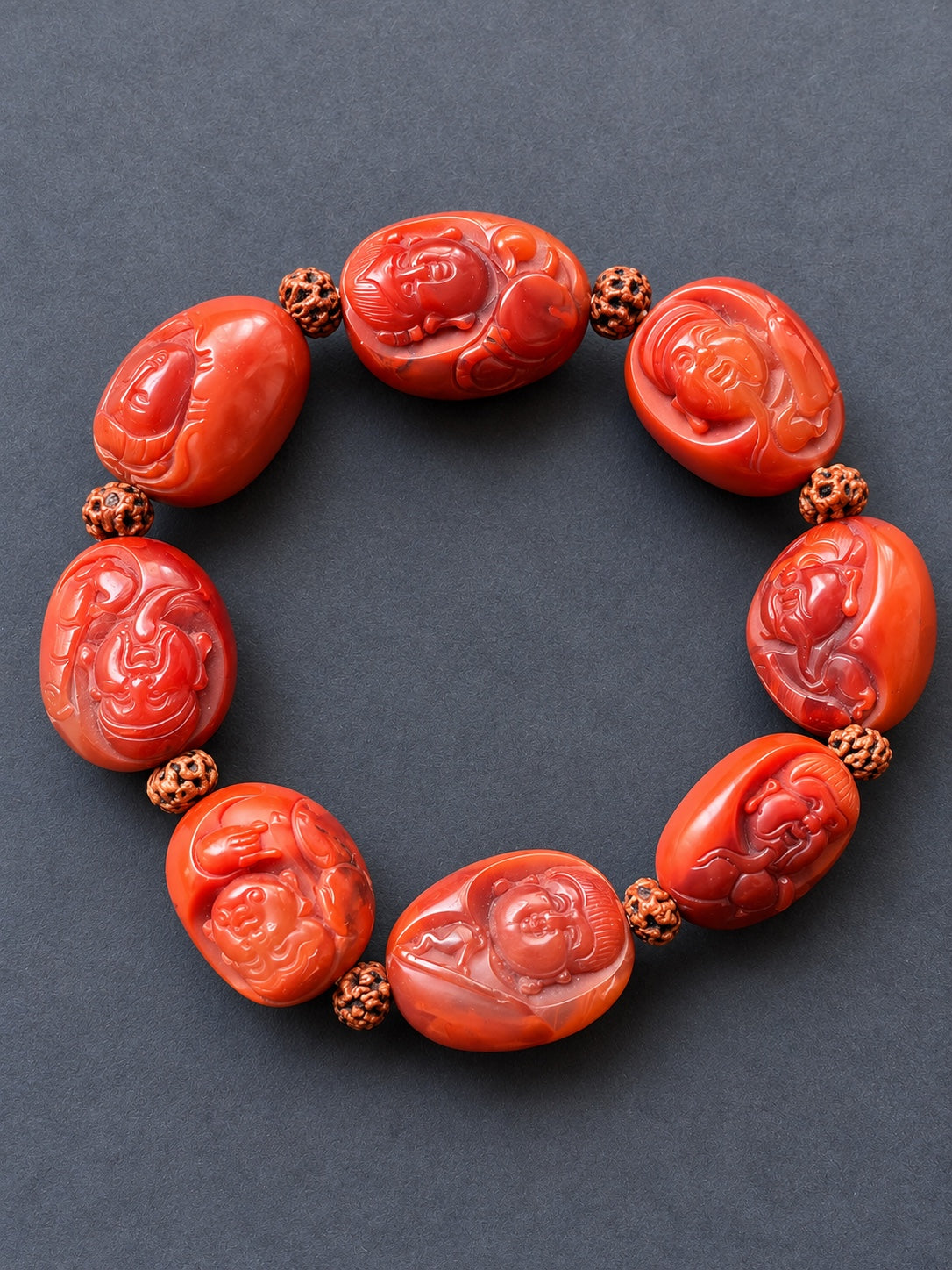 Natural red Nanhong agate Eight Immortals bracelet with bodhi seed spacer beads
