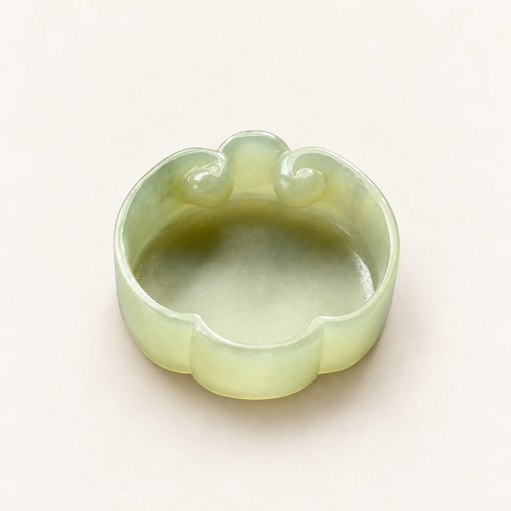 Pale green nephrite jade ruyi brush washer, front view