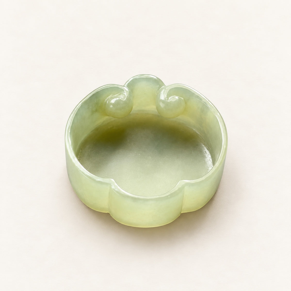 Pale green nephrite jade ruyi brush washer, front view