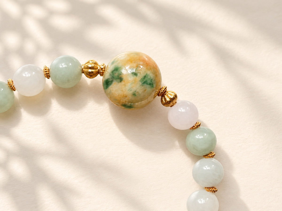 Full view of jadeite bracelet with 14K gold-filled extender
